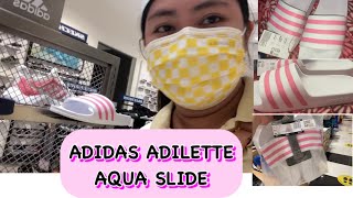 BUYING ADIDAS SLIDES AQUA ADILETTE in Color whiteampbaby pink women size  ceejhay santos [upl. by Lad]