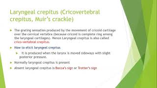 Laryngeal crepitus Cricovertebral crepitus or Muirs crackle [upl. by Etsirk]