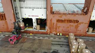 Loading reels with cartonboard to MV Suomigracht in Port of Uddevalla May 2021 [upl. by Zeuqirdor439]