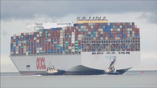 Mega Max OOCL Gdynia departs Felixstowe Berth 8 on the strong ebb tide 29th October 2024 [upl. by Ellered]