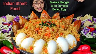 Eating Masala Maggie Samosa Boiled Egg  Indian Street Food  Big Bites  Asmr Eating  Mukbang [upl. by Eikin]