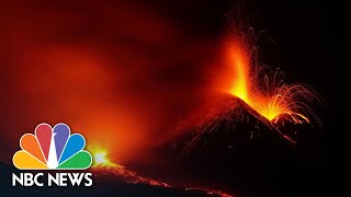 WATCH Video Shows Mount Etna Erupting For 17th Time Since February  NBC News NOW [upl. by Gnok533]