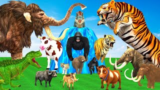 10 Mammoth Elephant Cow vs 10 Giant Tiger Wolf vs Zombie Dinosaur Fight Lion Cub Saved by Mammoth [upl. by Megan]