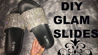 DIY GLAM SLIDES  RHINESTONE SLIDES [upl. by Mcdougall]