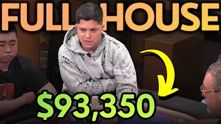 93350 WON With a FULL HOUSE at Crazy High Stakes Live Cash Game [upl. by Straus]