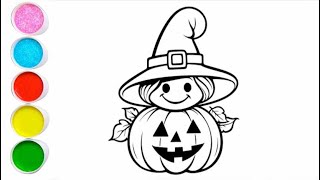 Cute Halloween Drawing for kids Painting amp Coloring for kids Toddlers  Lets Draw Together [upl. by Ilbert]