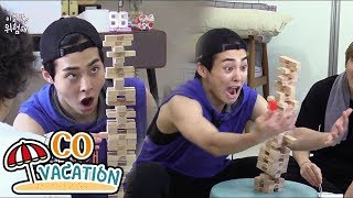 CoVacation Xiumin amp Daniel Xiumin Really Concentrates On Jenga Tower 20170910 [upl. by Cordula]