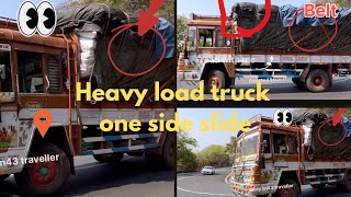 Heavy loaded leyland truck slide one side and managed with a belt in sharp curve ghat road [upl. by Claudio]