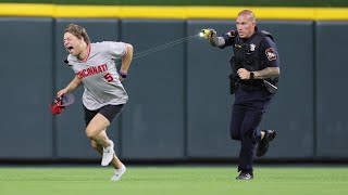 Fan invades baseball field does a backflip and gets Tasered  CAUGHT ON CAMERA [upl. by Plath]