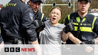 Greta Thunberg arrested at Hague climate protest  BBC News [upl. by Naitsihc]