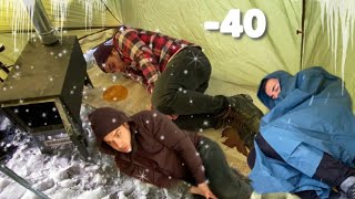 EXTREME Winter SNOW STORM 40C WINTER CAMPING WINTER STORM hits HOT tent FREEZING wind [upl. by Alic481]