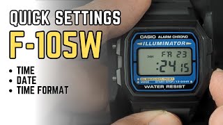 Casio F105 Quick Basic Settings Tutorial How to set time date time format F105W  module 3298 [upl. by Mellicent882]