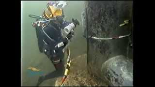 Commercial air divers carrying out underwater inspection NDT [upl. by Carpet]