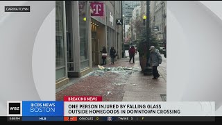 Secondfloor window smashes to the ground in Boston injuring 1 [upl. by Drice]