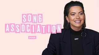 INNA Sings Lady Gaga JLo and Pink in a Game of Song Association  ELLE [upl. by Ellohcin]