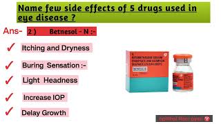 Side effects of common Five Eye drops  Atropine  Nepafenec  timolol  Prednisolone  Betnisole [upl. by Aelaza]