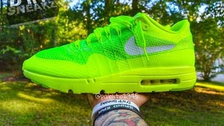 NIKE Air Max 1 Ultra Flyknit quotVoltElectric Greenquot Review [upl. by Hagep]