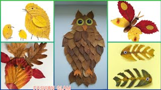 Amazing dry leaves art and craft ideas for kidsleaves in paper decorating ideas for school project [upl. by Gillespie]