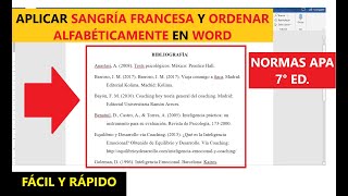 ✔CÓMO APLICAR SANGRÍA FRANCESA Y ORDENAR ALFABÉTICAMENTE LA BIBLIOGRAFÍA EN WORD  NORMAS APA 7° ED [upl. by Hosfmann866]