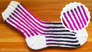 Socke stricken  Streifensocke mit 2 Farben  Maschenschäfchen [upl. by Sherer]