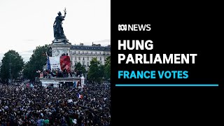 Farright misses out on majority hung parliament projected French election  ABC News [upl. by Oicangi]