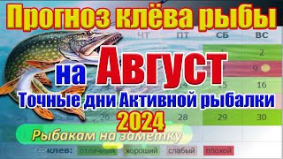 Календарь рыбака на Август 2024 Прогноз клева рыбы на неделю Календарь клева рыбы [upl. by Jannel57]