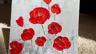 Impasto Painting for Beginners  Pallete Knife  Red Poppy flowers [upl. by Ennaeus]