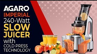 AGARO Imperial Slow Juicer 240 Watts Power Motor 3 Strainers Allin1 GreyBlack [upl. by Irrac]