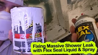 How to Use Flex Seal Spray and Flex Seal Liquid Paint  Fixing a Shower Base Leak [upl. by Ynaiffit464]