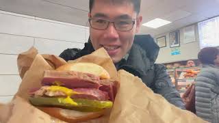 New Yorker Eats at the quotKatzs Deliquot of London  Beigel Bake Salted Beef Sandwich [upl. by Ycnej626]