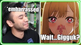 Gigguk gets embarassed when Marin Kitagawa VA AmaLee hears his voice acting in Honkai Star Rail [upl. by Jinny770]