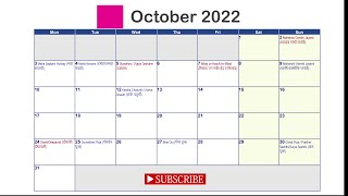 2022 calendar with Indian holidays Central Government Holiday list 2022 Public Holiday List 2022 [upl. by Aitsirhc]