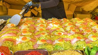 Hiroshima Style Okonomiyaki お好み焼き Japanese Street Food [upl. by Uriia]