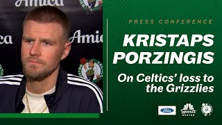 PRESS CONFERENCE Kristaps Porzingis reacts to loss to Grizzlies shares update on injured ankle [upl. by Coulson840]