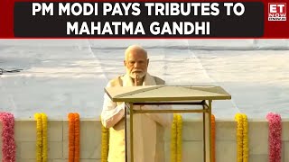 Gandhi Jayanti 2024 PM Narendra Modi Pays Tributes To Mahatma Gandhi At Rajghat  ET Now [upl. by Ayana]