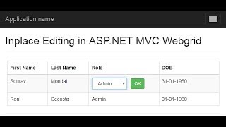 Part 2  Advance Inplace editing in aspnet MVC webgrid [upl. by Annawek]