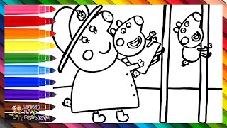 Drawing And Coloring Peppa Pig George Pig And Mommy Pig at the Fire Station 🐷🚒🔥🌈 Drawings For Kids [upl. by Aynav101]