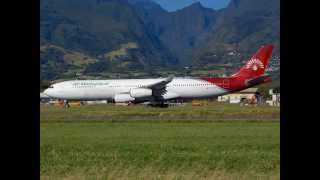 Airbus A340300 Air Madagascar à St Denis de la Réunion [upl. by Perron]