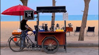 ASMR Cafe Vlog Mini coffee shop Mobile Coffeebar Pop up Barista Working Relax Kopi Bike idea slowbar [upl. by Caryn]