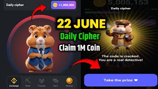 Hamster Kombat Daily Cipher Code Today 1M Coins 22 June 2024 [upl. by Charlton]