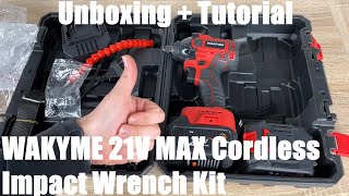 WAKYME 21V MAX Cordless Impact Wrench Kit 12quot Brushless Compact Wrench Power unboxing amp instruction [upl. by Snell]