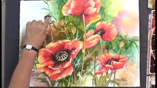 Red Poppies  Watercolor Lesson with Karlyn Holman [upl. by Atteiluj]