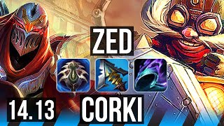 ZED vs CORKI MID  1114 8 solo kills 1500 games Godlike  NA Grandmaster  1413 [upl. by Annala]