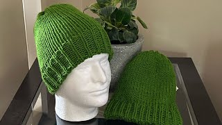 Ribbed Brim Beanie Set  Adult and Child  Addi Sentro Circular Knitting 🧶 [upl. by Otrebogad786]