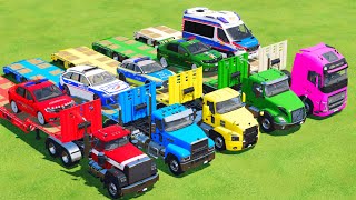 TRANSPORTING PIXAR CARS amp FRUITS WITH COLORED amp JOHN DEERE vs CLAAS vs TRACTORS  BeamNGdrive 983 [upl. by Aric]