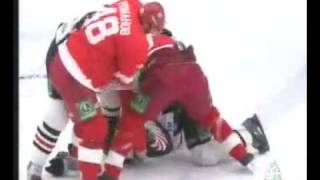 KHL Russian hockey mass fight 09012010 Avangard  Vityaz Jagr 410 min penalty [upl. by Aili]