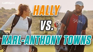 KarlAnthony Towns vs Hally Leadbetter  On The Tee  Golf Digest [upl. by Amati993]