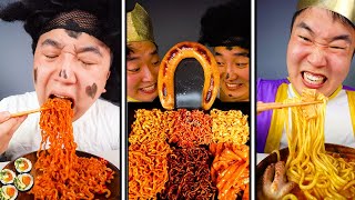 ASMR MUKBANG FIRE NOODLES Kielbasa sausage AND kimbap Funny EATING [upl. by Enelrac866]