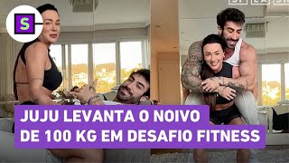 Juju Salimeni surpreende ao levantar noivo de 100 kg em treino de casal [upl. by Idzik]