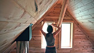 Building A Log Cabin  Ep 59  Our worst injury Paneling the gable ends  Window framing and trim [upl. by Killoran]